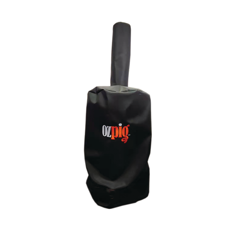 The Ozpig Oven Smoker Custom Fit Cover by Ozpig protects a cylindrical oven smoker with a tall handle or chimney, shown against a plain white background, providing reliable coverage for your smoker.