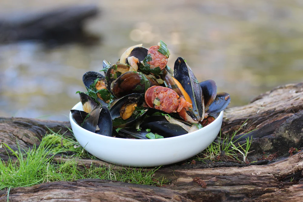A DIFFERENT KIND OF SURF & TURF - MUSSELS WITH CHORIZO