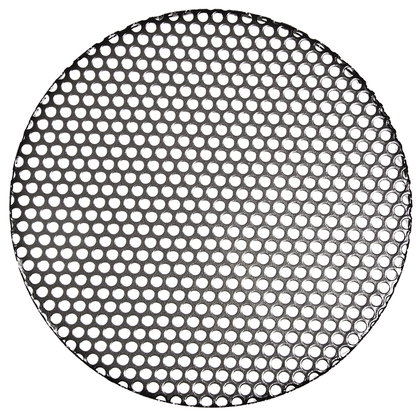 The Campfire Small Trivet – Suits 4.5 Quart is a round steel mesh sheet with a consistent pattern of circular holes, creating a grille-like design against a white background—ideal as a Dutch oven accessory for campfire cooking.
