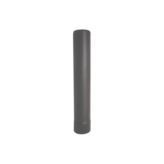 An Ozpig Big Pig Straight Chimney Section by Ozpig, featuring a cylindrical, dark gray design, stands vertically against a plain white background, intended for use as a flue or flue extension with Big Pig stoves.