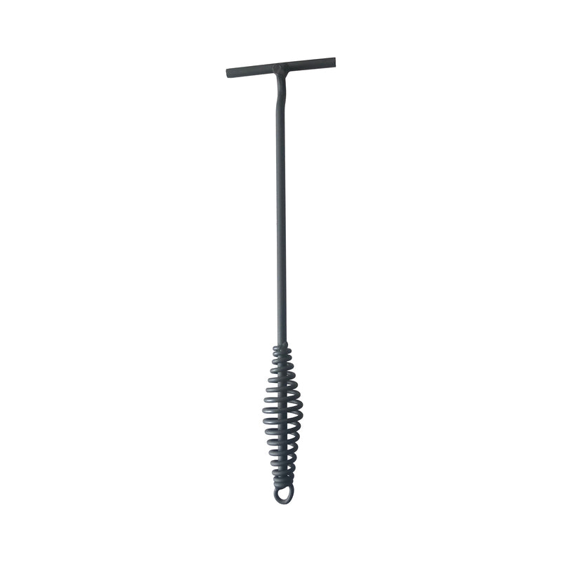 The Ozpig Lifting Tool by Ozpig features a black metal design with a straight handle, a T-shaped grip at the top, and a tightly coiled spiral at the bottom end.