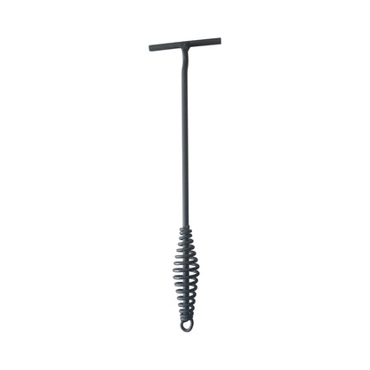 The Ozpig Lifting Tool by Ozpig features a black metal design with a straight handle, a T-shaped grip at the top, and a tightly coiled spiral at the bottom end.