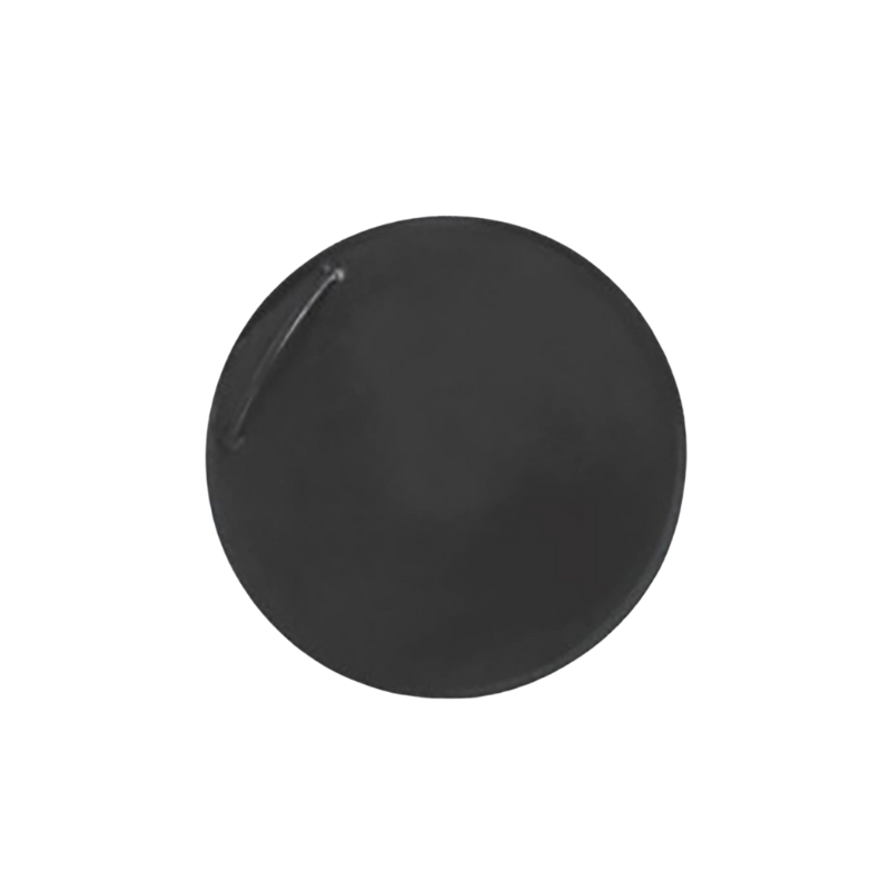 A round black plate from the Ozpig Series 2 BBQ range by Ozpig, featuring a small, thin curved line near the top left edge, displayed on a plain white background.