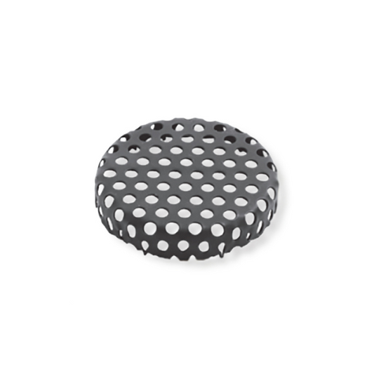 A round object from Ozpig, the Ozpig Spark Arrestor, features black fabric with evenly spaced white polka dots and is photographed against a white background; its shape closely resembles a fabric-wrapped jar lid or cushion.