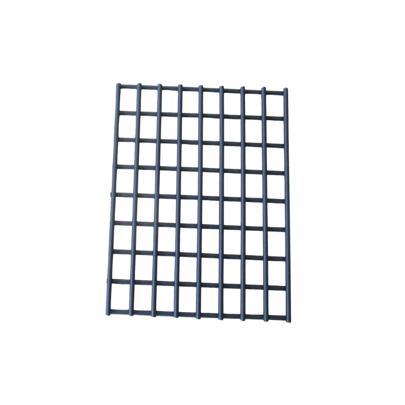The Ozpig Big Pig Fire Grate by Ozpig, a black rectangular metal grid featuring evenly spaced square openings and designed as a replacement fire grate for the Big Pig, is displayed on a white background.