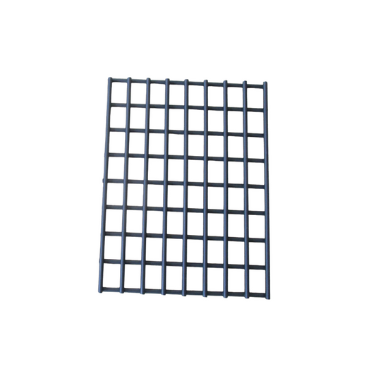 The Ozpig Big Pig Fire Grate by Ozpig, a black rectangular metal grid featuring evenly spaced square openings and designed as a replacement fire grate for the Big Pig, is displayed on a white background.