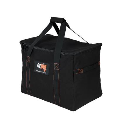 The Ozpig Series 2 Heavy Duty Storage Bag by Ozpig is a spacious, black rectangular storage bag crafted from durable cotton canvas. It features robust handles, a practical zipper, internal storage pockets, and a front label that reads "Ozpig Storage Bag," making it the ideal carry bag for your Ozpig Series 2.