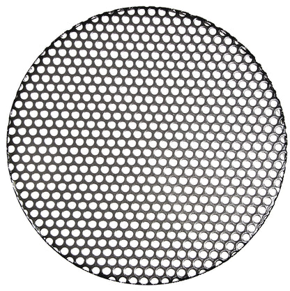 The Campfire Large Trivet - Suits 9 Quart is a round, non-stick steel mesh trivet with evenly spaced circular holes, shown from above against a white background—ideal for supporting a Dutch oven during campfire cooking.