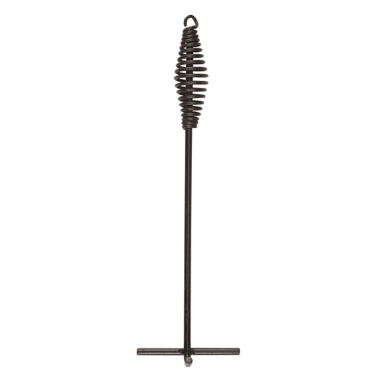 The Campfire Long Lid Lifter, made from heavy gauge steel, features a long straight handle, a coiled spring grip at the top, and a horizontal bar at the bottom. Photographed on a white background, it’s ideal for outdoor cooking.