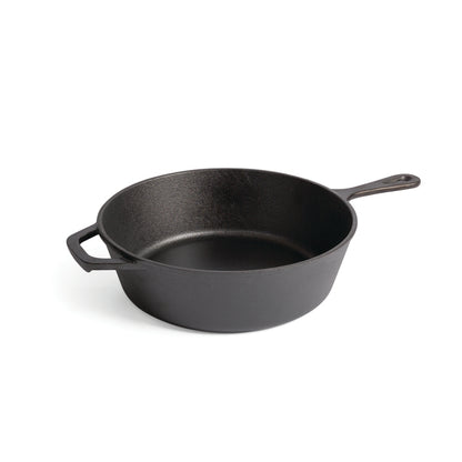 The Campfire Cast Iron Combo Cooker 3.2 Quart, pre-seasoned and featuring one long and one short handle, is shown on a white background.