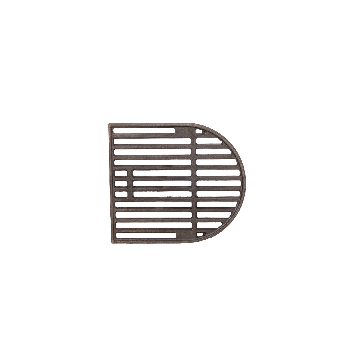 The Ozpig Big Pig Chargrill by Ozpig is a metal grilling grate shaped like a capital letter “D,” featuring parallel bars and a rounded right side—perfect for achieving that authentic wood-fired flavor at your next Big Pig BBQ, shown isolated on a white background.