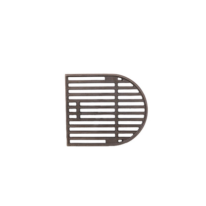 The Ozpig Big Pig Chargrill by Ozpig is a metal grilling grate shaped like a capital letter “D,” featuring parallel bars and a rounded right side—perfect for achieving that authentic wood-fired flavor at your next Big Pig BBQ, shown isolated on a white background.
