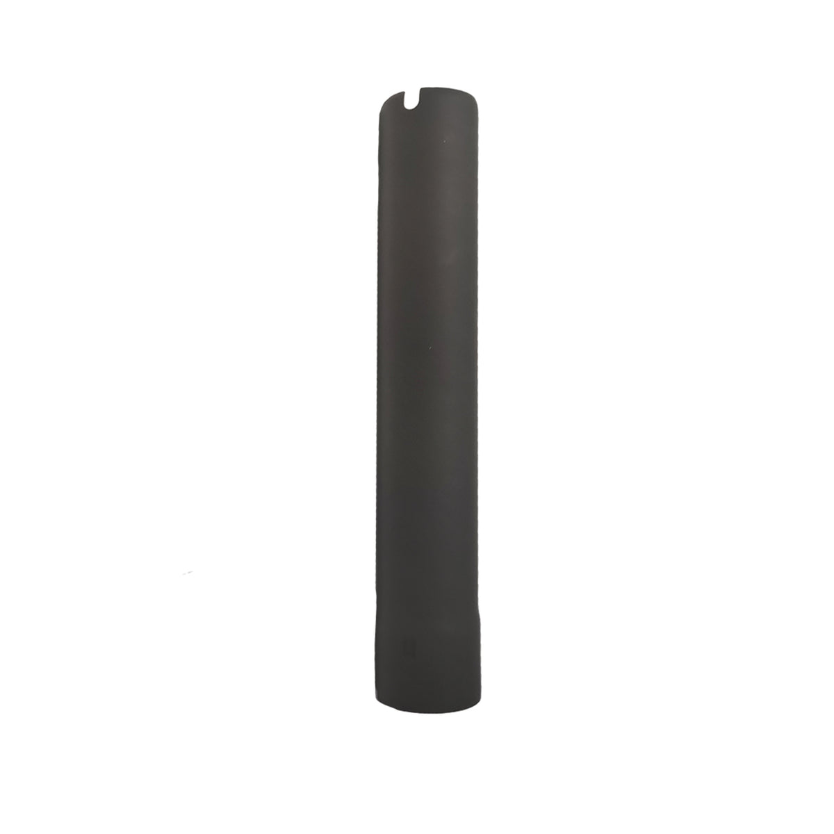 An Ozpig Big Pig Offset Extension Chimney by Ozpig, featuring a tall cylindrical shape and a matte black finish with a small notch along the top edge, stands vertically against a plain white background.