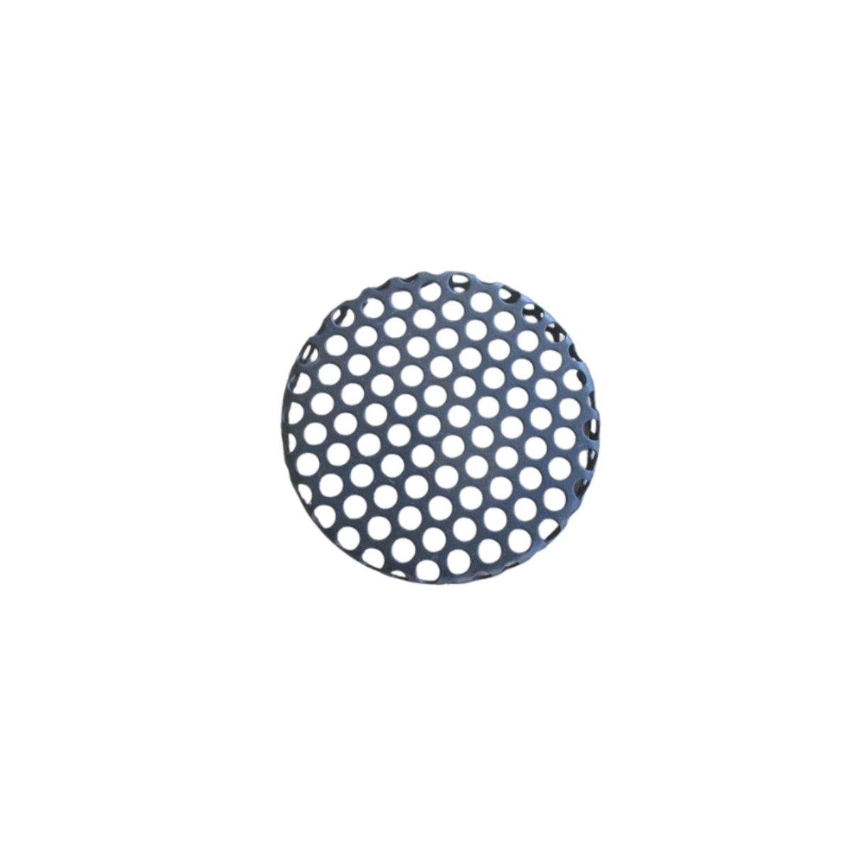 An Ozpig Big Pig Spark Arrestor by Ozpig is shown against a white background—a round metal component featuring evenly spaced circular holes, designed as a replacement part for the Ozpig Big Pig.