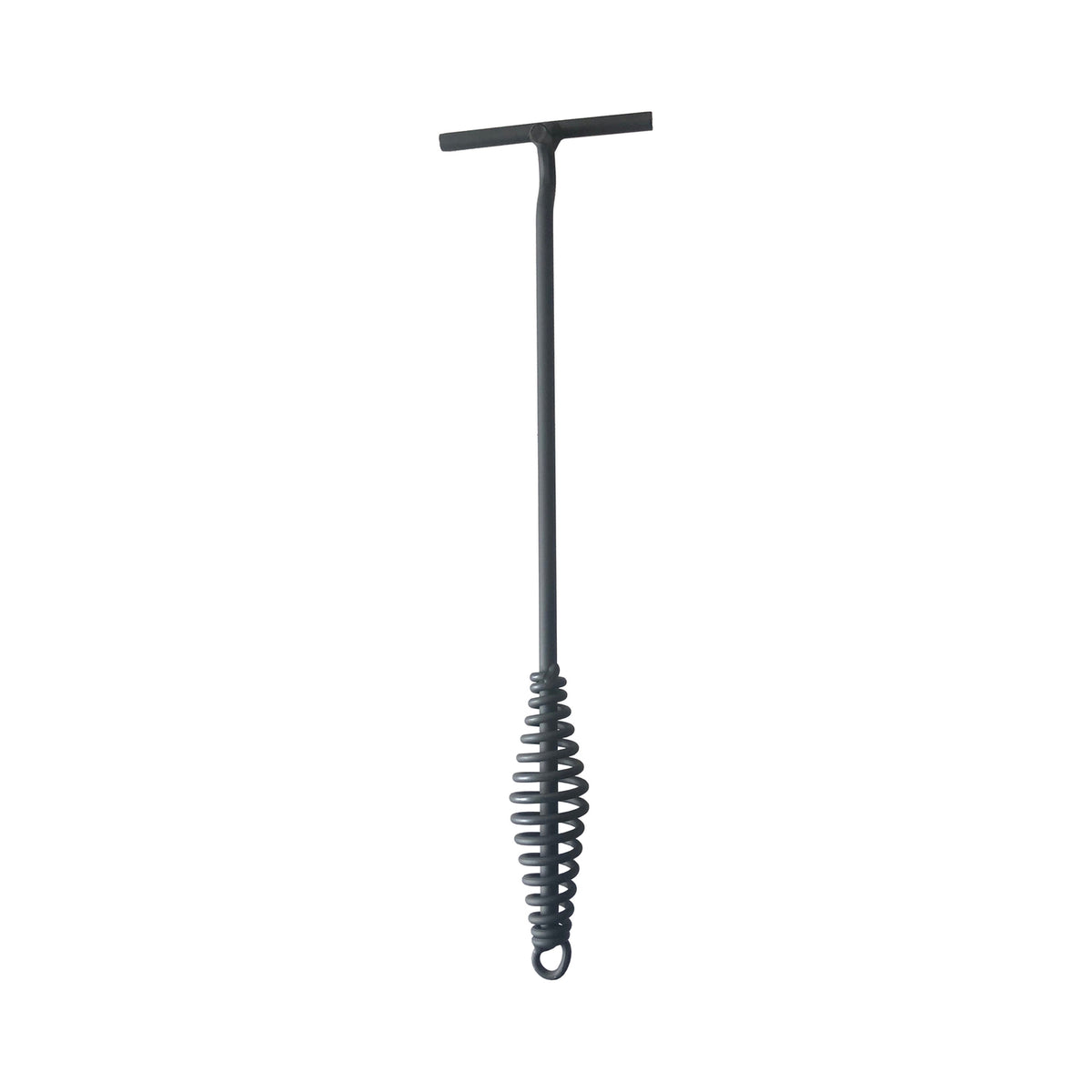 An Ozpig Lifting Tool by Ozpig, featuring a T-shaped handle and a long shaft ending in a spiral coil, designed for use with the Ozpig Traveller and Ozpig Series 1, isolated on a white background.