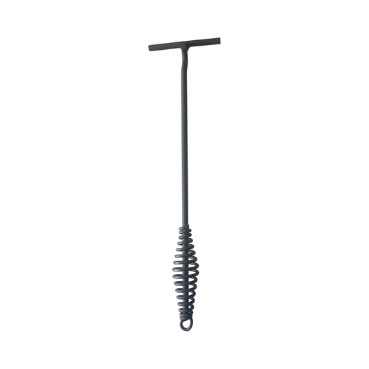 An Ozpig Lifting Tool by Ozpig, featuring a T-shaped handle and a long shaft ending in a spiral coil, designed for use with the Ozpig Traveller and Ozpig Series 1, isolated on a white background.