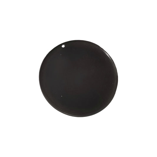 The Ozpig Oven Smoker Turning Plate by Ozpig is a round, flat, black disc with a small hole near the edge, shown on a white background—designed as a replacement turning plate and ideal as an accessory for your Ozpig Oven Smoker.