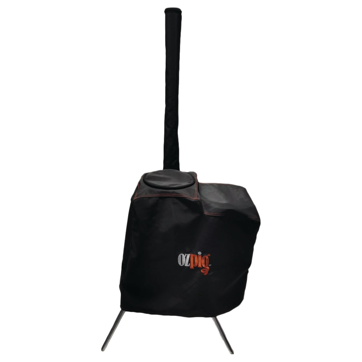 The Ozpig Series 1 & 2 Custom Fit Cover by Ozpig is a black, branded cover designed to protect your portable outdoor stove setup. Featuring the “Ozpig” logo printed on the front, this cover fits securely over stoves equipped with a vertical chimney and tripod legs. For added versatility, your Ozpig stove can be upgraded with accessories such as a smoker attachment or chimney extension for enhanced outdoor cooking options.