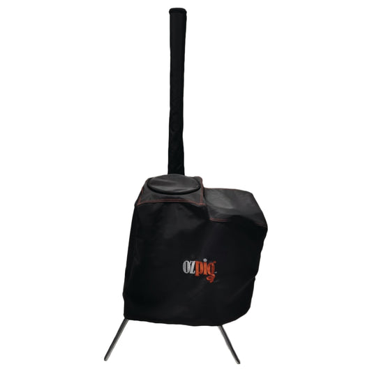 The Ozpig Series 1 & 2 Custom Fit Cover by Ozpig is a black, branded cover designed to protect your portable outdoor stove setup. Featuring the “Ozpig” logo printed on the front, this cover fits securely over stoves equipped with a vertical chimney and tripod legs. For added versatility, your Ozpig stove can be upgraded with accessories such as a smoker attachment or chimney extension for enhanced outdoor cooking options.
