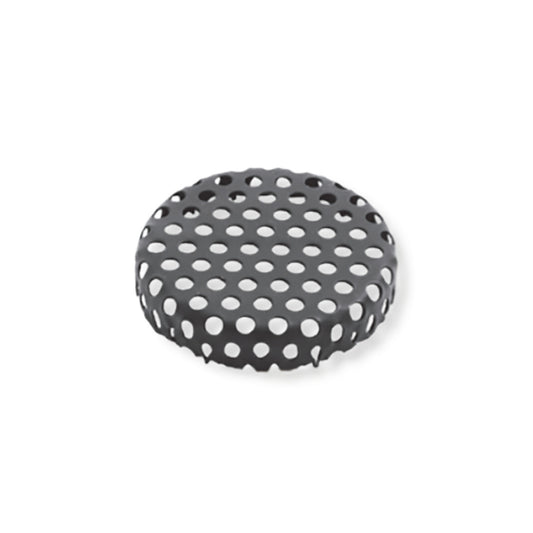 An Ozpig Spark Arrestor by Ozpig, covered in black and white polka dot fabric, is photographed on a white background.